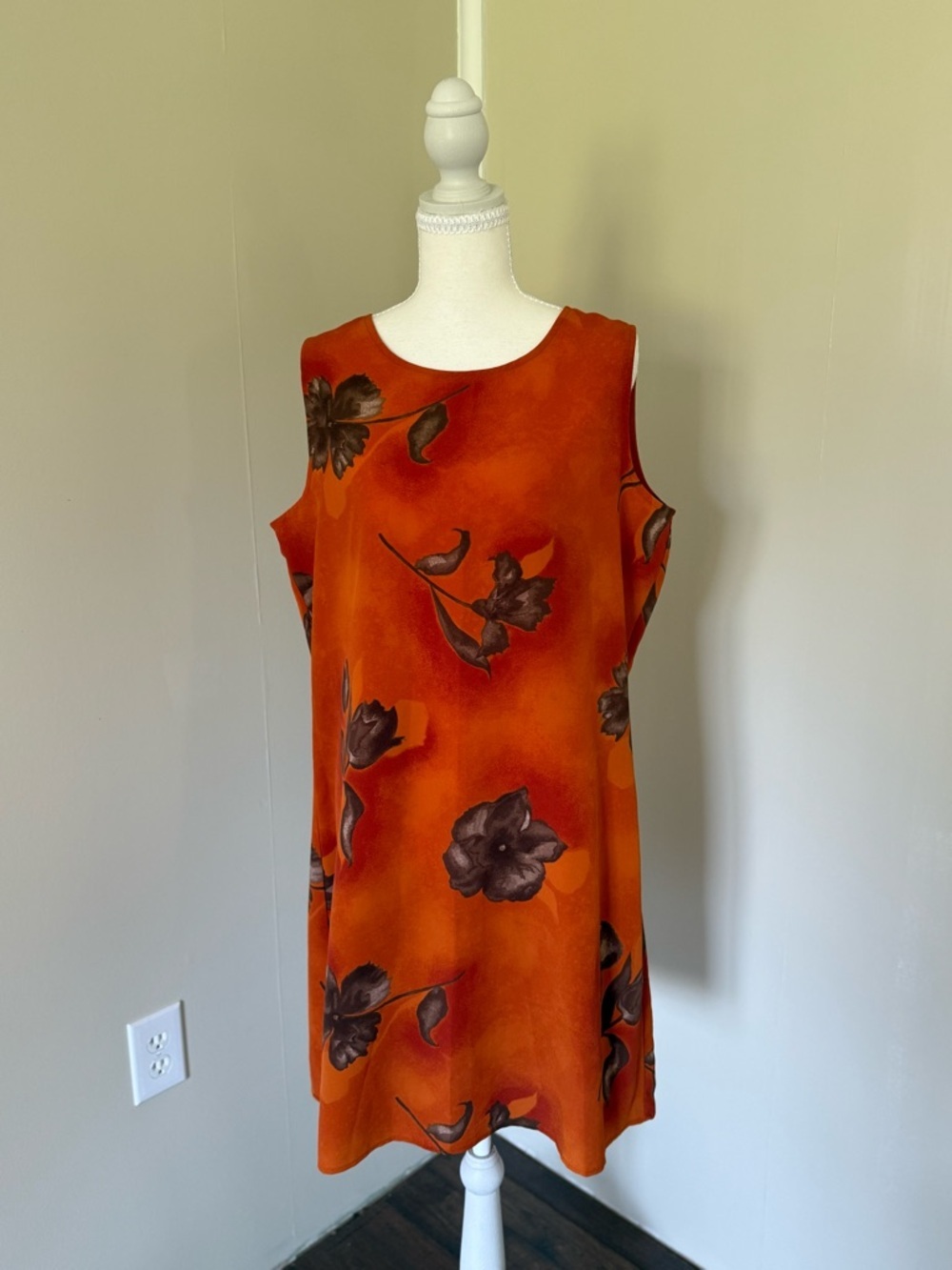 New York & Company Orange Brown Floral Mini Dress Button Slip Dress Vintage 14 - Picture 5 of 10